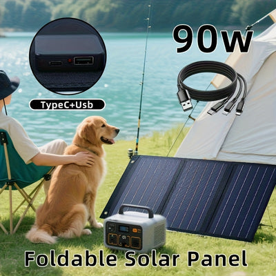 90W Foldable Solar Panel with USB and Type-C Ports