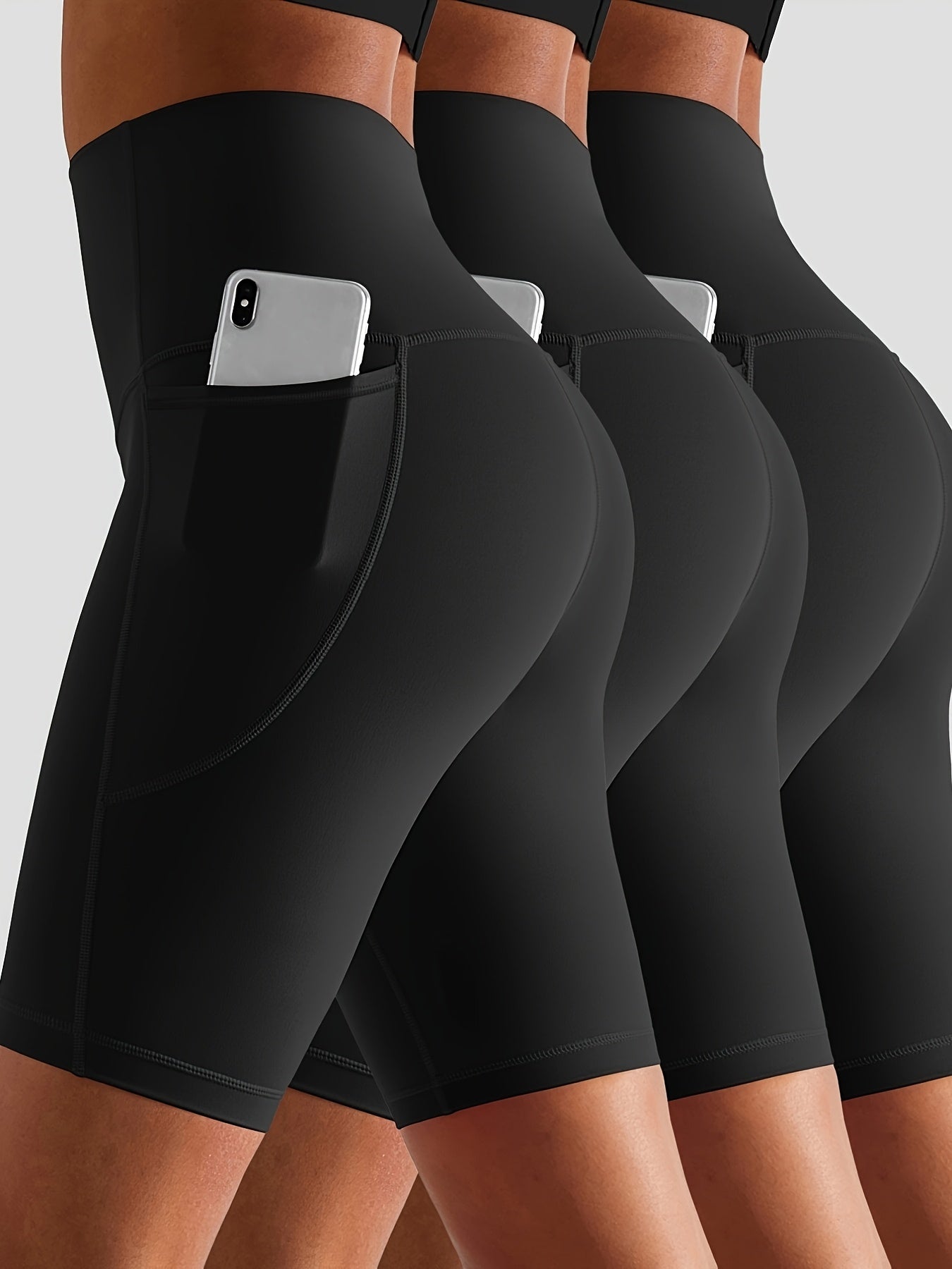 3-Pack High-Waist Butt-Lifting Yoga Shorts with Pockets