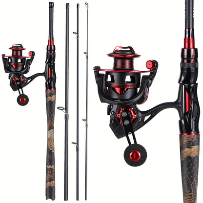 4-Section Carbon Fiber Fishing Rod & Spincast Reel Combo Set – 100m Line, Lures & Tackle