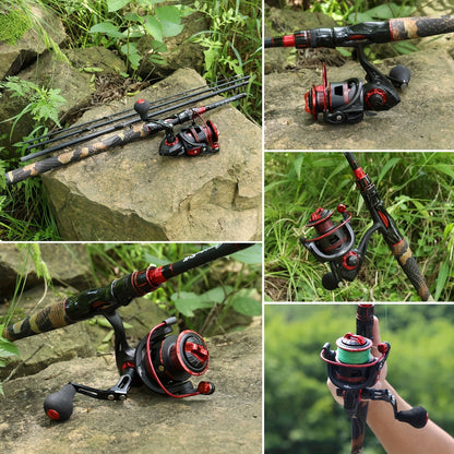 4-Section Carbon Fiber Fishing Rod & Spincast Reel Combo Set – 100m Line, Lures & Tackle