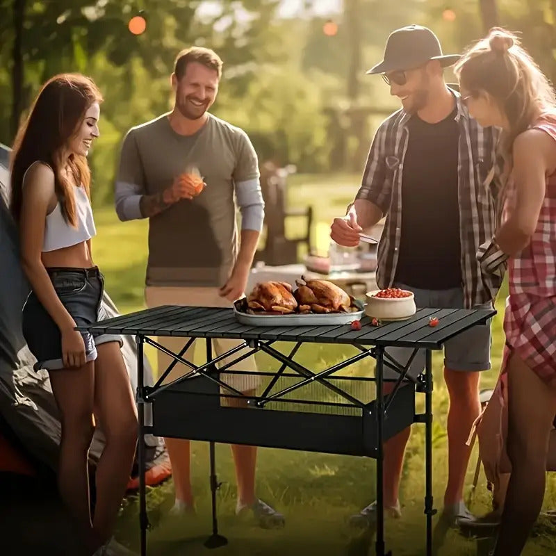 Portable Folding Outdoor Table with Mesh Pocket &amp; Storage Bag