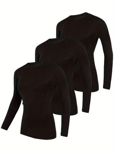 3-Pack Women's Long Sleeve High-Stretch Yoga T-Shirts