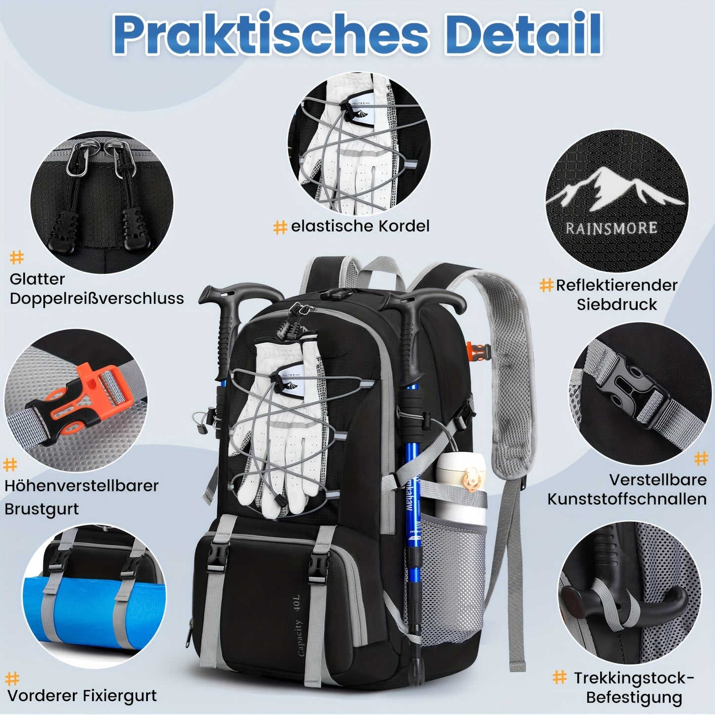 40L Lightweight Men’s Backpack for Hiking and Camping