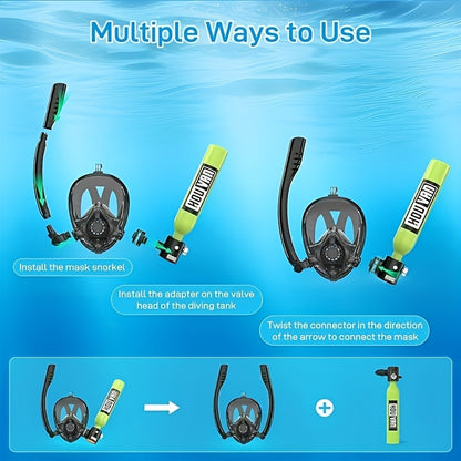 0.5L Portable Diving Tank & Full-Face Snorkel Mask Set – Underwater Breathing for 5-10 Minutes – Black
