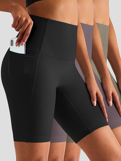 3-Pack High-Waist Butt-Lifting Yoga Shorts with Pockets