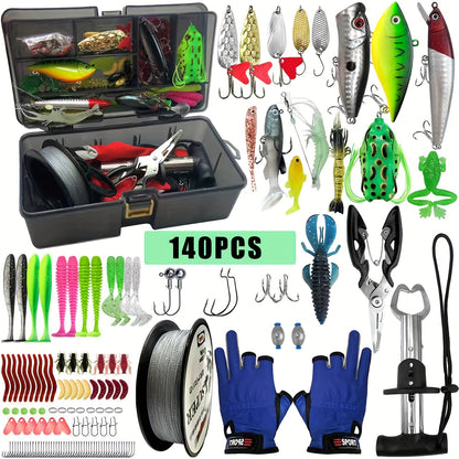 140/369-Piece Fishing Kit with Lures, Hooks, Tools & Storage Box – Saltwater & Freshwater Ready