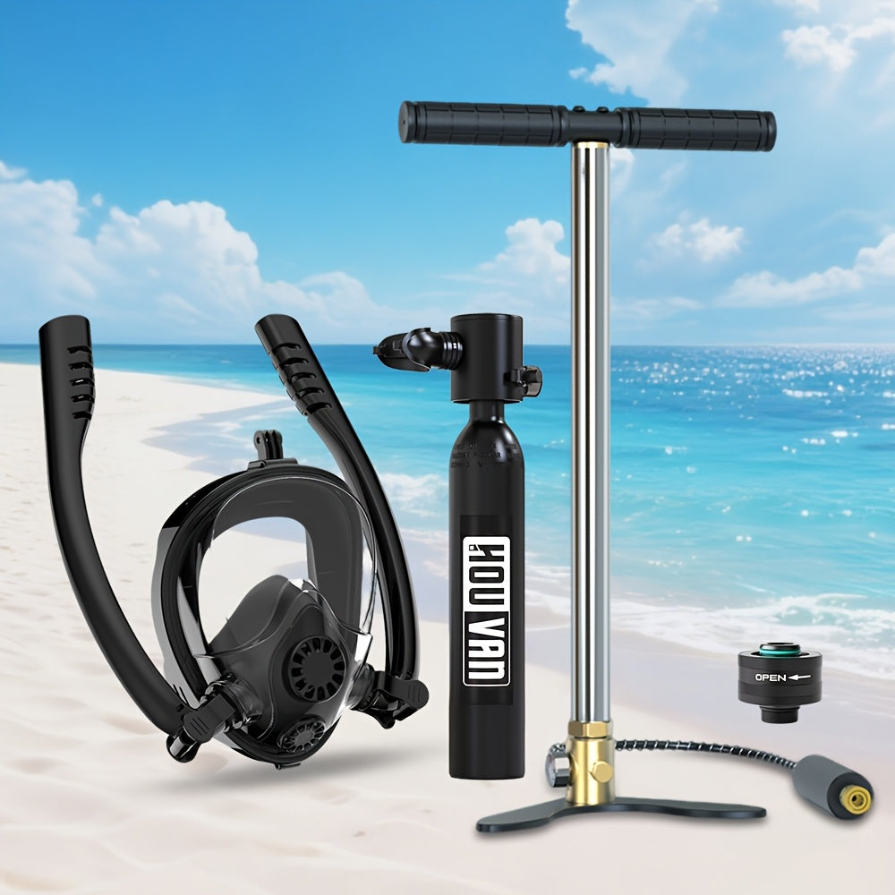 0.5L Portable Diving Tank & Full-Face Snorkel Mask Set – Underwater Breathing for 5-10 Minutes – Black