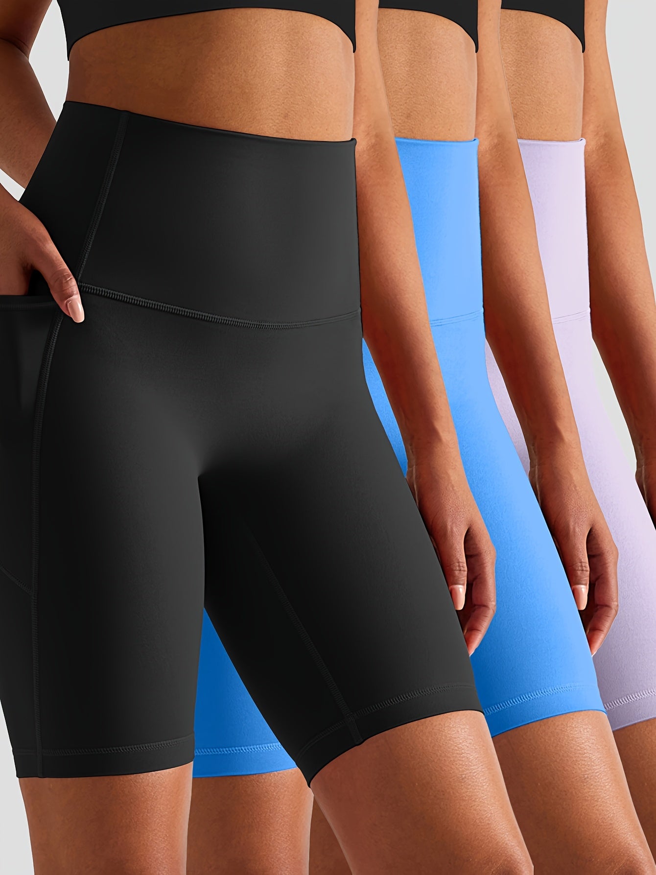 3-Pack High-Waist Butt-Lifting Yoga Shorts with Pockets