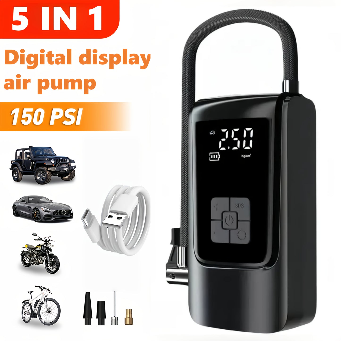 Portable USB Rechargeable Electric Air Pump – Semi-Automatic Inflatable Kayak Pump