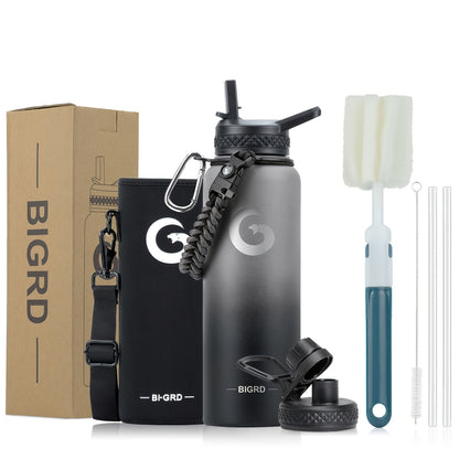 Large Stainless Steel Insulated Water Bottle – Leakproof with Dual Lids &amp; Straws
