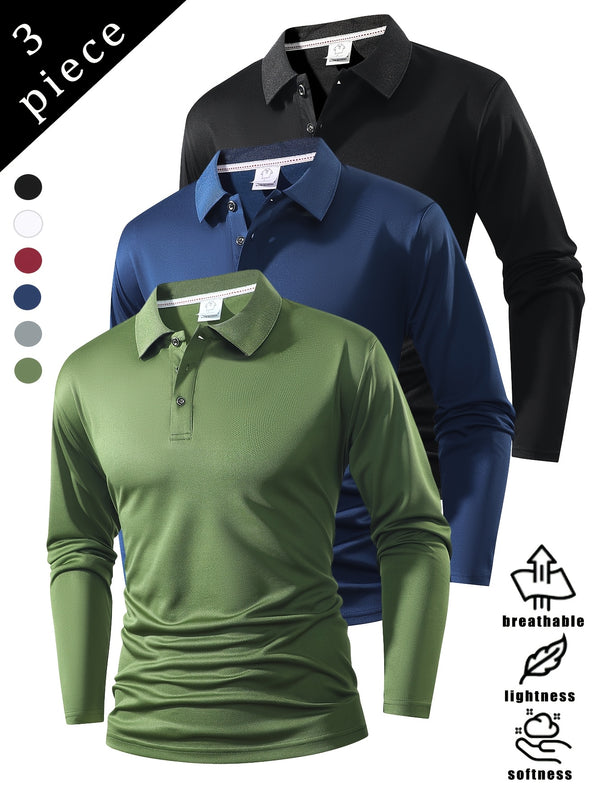 Men’s Long Sleeve Polo Shirt – Casual, Lightweight, Slight Stretch
