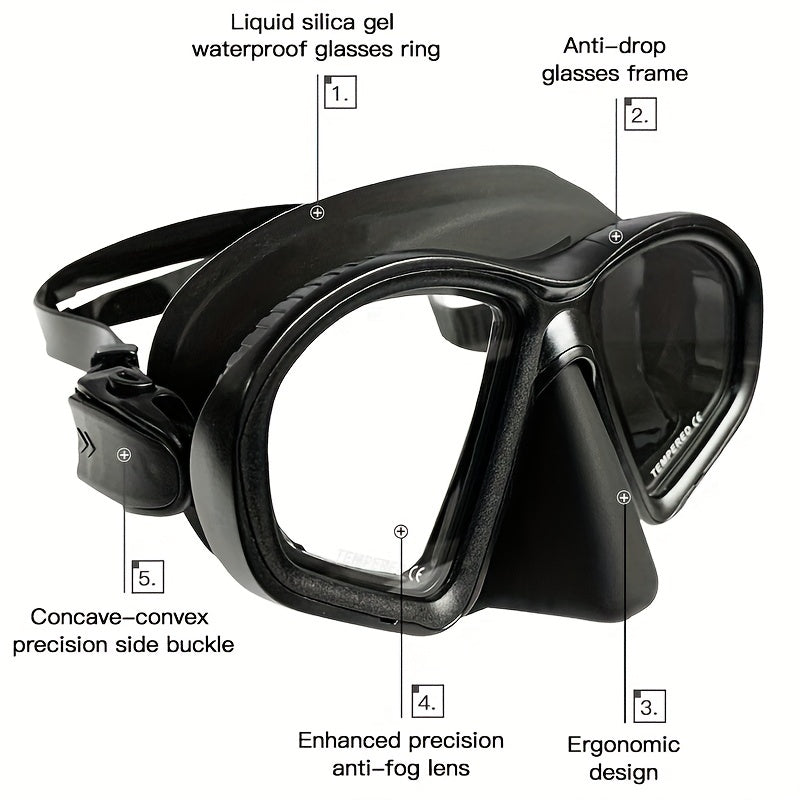 Low Volume Freediving Mask with Camera Mount – Tempered Glass & Adjustable Silicone Strap – Black