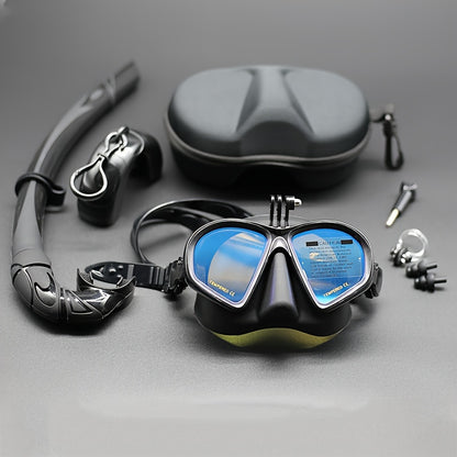 Low Volume Freediving Mask with Camera Mount – Tempered Glass & Adjustable Silicone Strap – Black