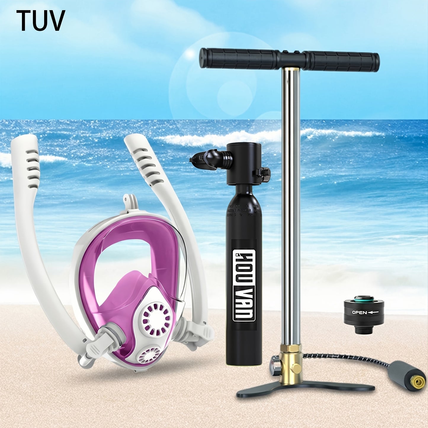 0.5L Portable Diving Tank & Full-Face Snorkel Mask Set – Underwater Breathing for 5-10 Minutes – Black