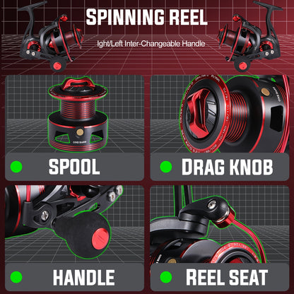 4-Section Carbon Fiber Fishing Rod & Spincast Reel Combo Set – 100m Line, Lures & Tackle