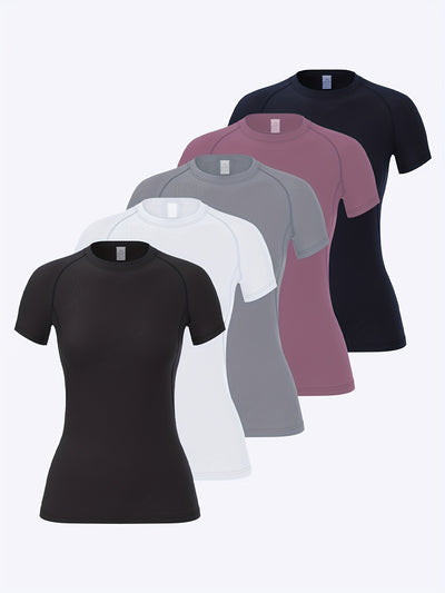5-Pack Women's Compression Athletic T-Shirts – Breathable &amp; Quick-Dry