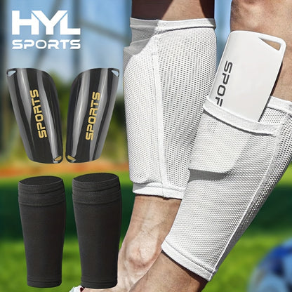 4-Piece Soccer Shin Guard Set with Compression Sleeves and Leg Straps