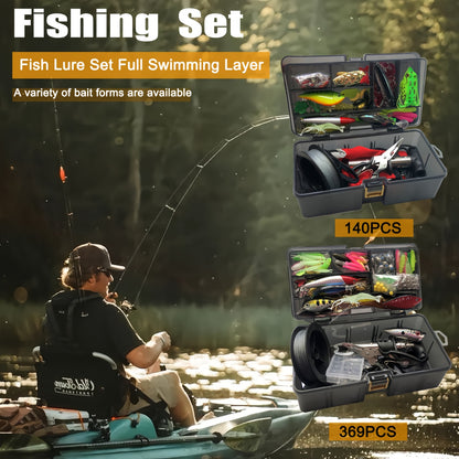 140/369-Piece Fishing Kit with Lures, Hooks, Tools & Storage Box – Saltwater & Freshwater Ready