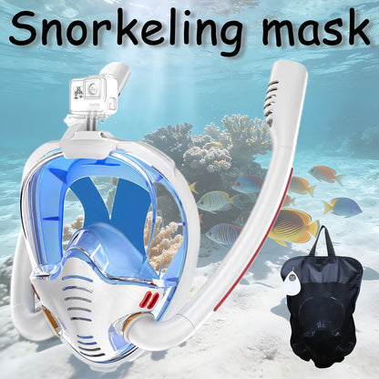 Full Face Snorkeling Mask – 180° Panoramic Dual Tube with Camera Mount – Black