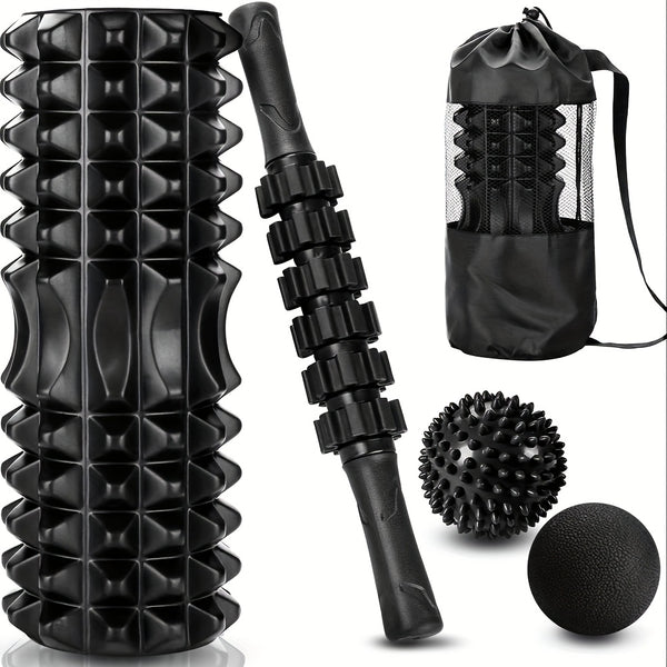 4-in-1 Foam Roller &amp; Massage Stick Set – Black