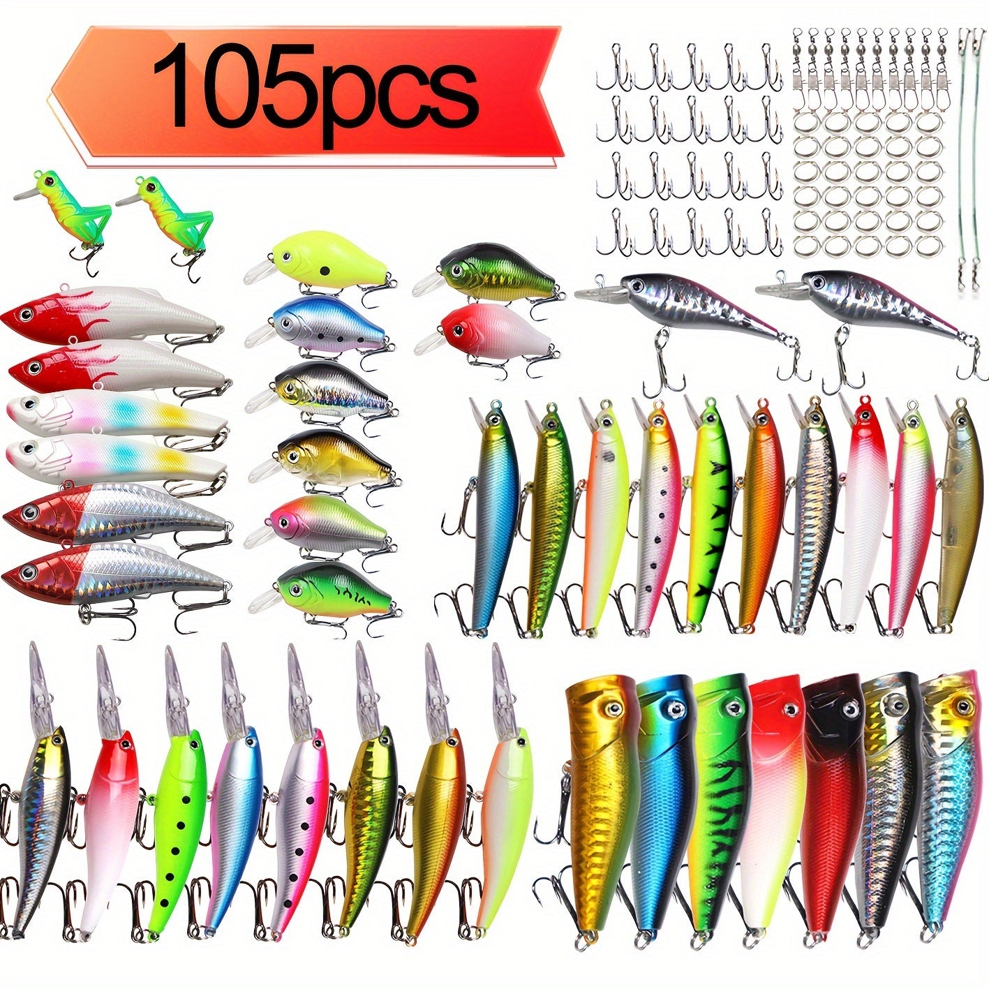 105pcs Mixed Fishing Lures Kit Minnow Crank Bait Hard Bait Tackle Artificial Fishing Lure Sets Pieces Minnow Bait Set Mix Fishing Lures Combo Colorful Colorful Minnow Lure Kit with Hook Metal Bait Fishing Lure Set