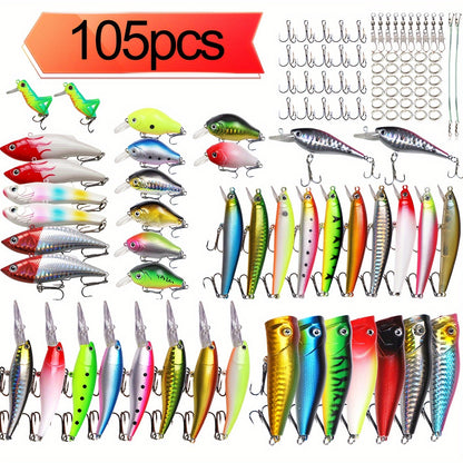 105pcs Mixed Fishing Lures Kit Minnow Crank Bait Hard Bait Tackle Artificial Fishing Lure Sets Pieces Minnow Bait Set Mix Fishing Lures Combo Colorful Colorful Minnow Lure Kit with Hook Metal Bait Fishing Lure Set