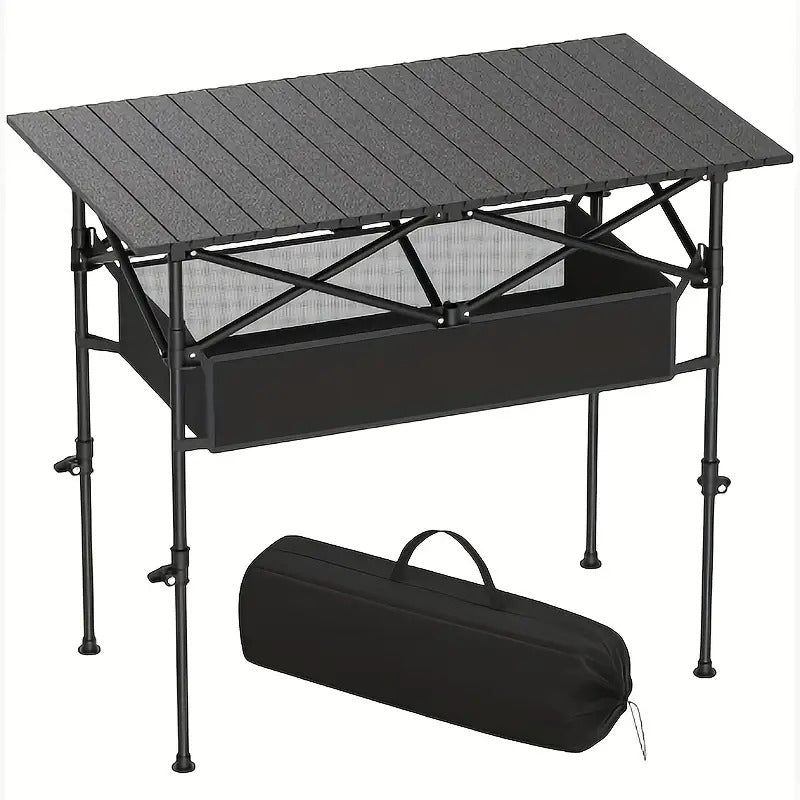 Portable Folding Outdoor Table with Mesh Pocket &amp; Storage Bag
