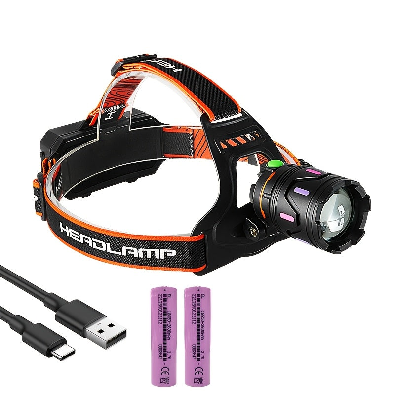 Ultra-Bright LED Headlamp – USB Rechargeable, 3000 Lumens, 800m Beam, Adjustable Zoom for Fishing, Hunting, and Outdoor Adventures