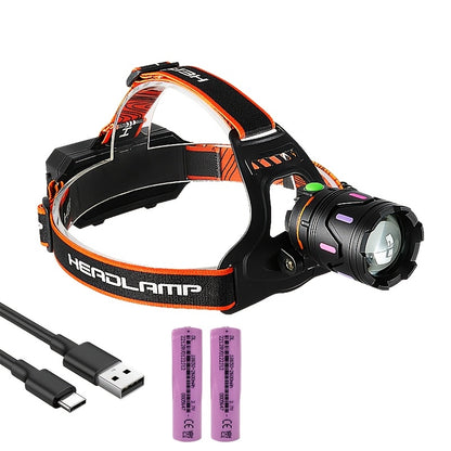 Ultra-Bright LED Headlamp – USB Rechargeable, 3000 Lumens, 800m Beam, Adjustable Zoom for Fishing, Hunting, and Outdoor Adventures