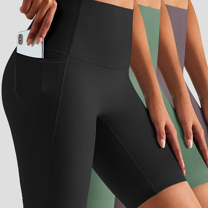 3-Pack High-Waist Butt-Lifting Yoga Shorts with Pockets