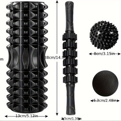 4-in-1 Foam Roller &amp; Massage Stick Set – Black