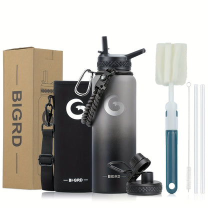 Large Insulated Stainless Steel Water Bottle – 40oz &amp; 64oz with Accessories