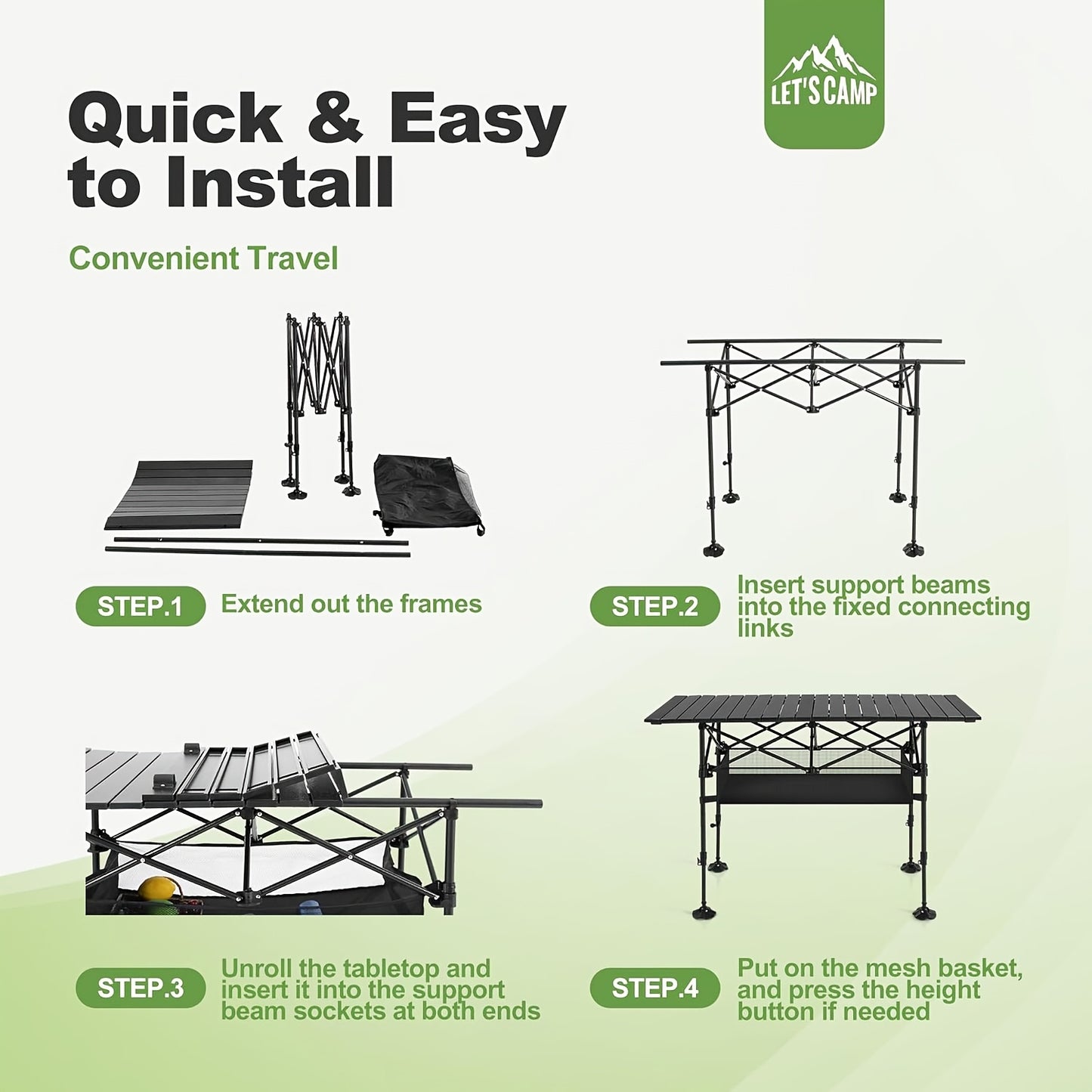Portable Folding Outdoor Table with Mesh Pocket &amp; Storage Bag