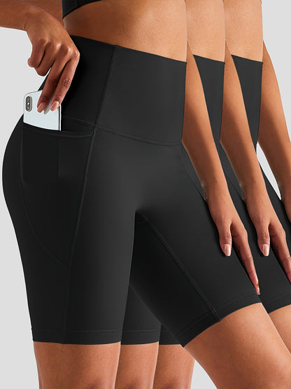 3-Pack High-Waist Butt-Lifting Yoga Shorts with Pockets