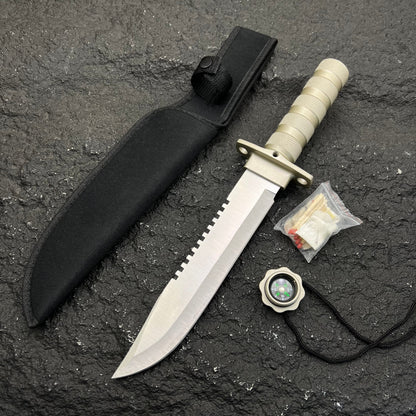Premium Multi‑Use Outdoor Survival Knife with Compass & Matches – Fixed Blade Camping Knife