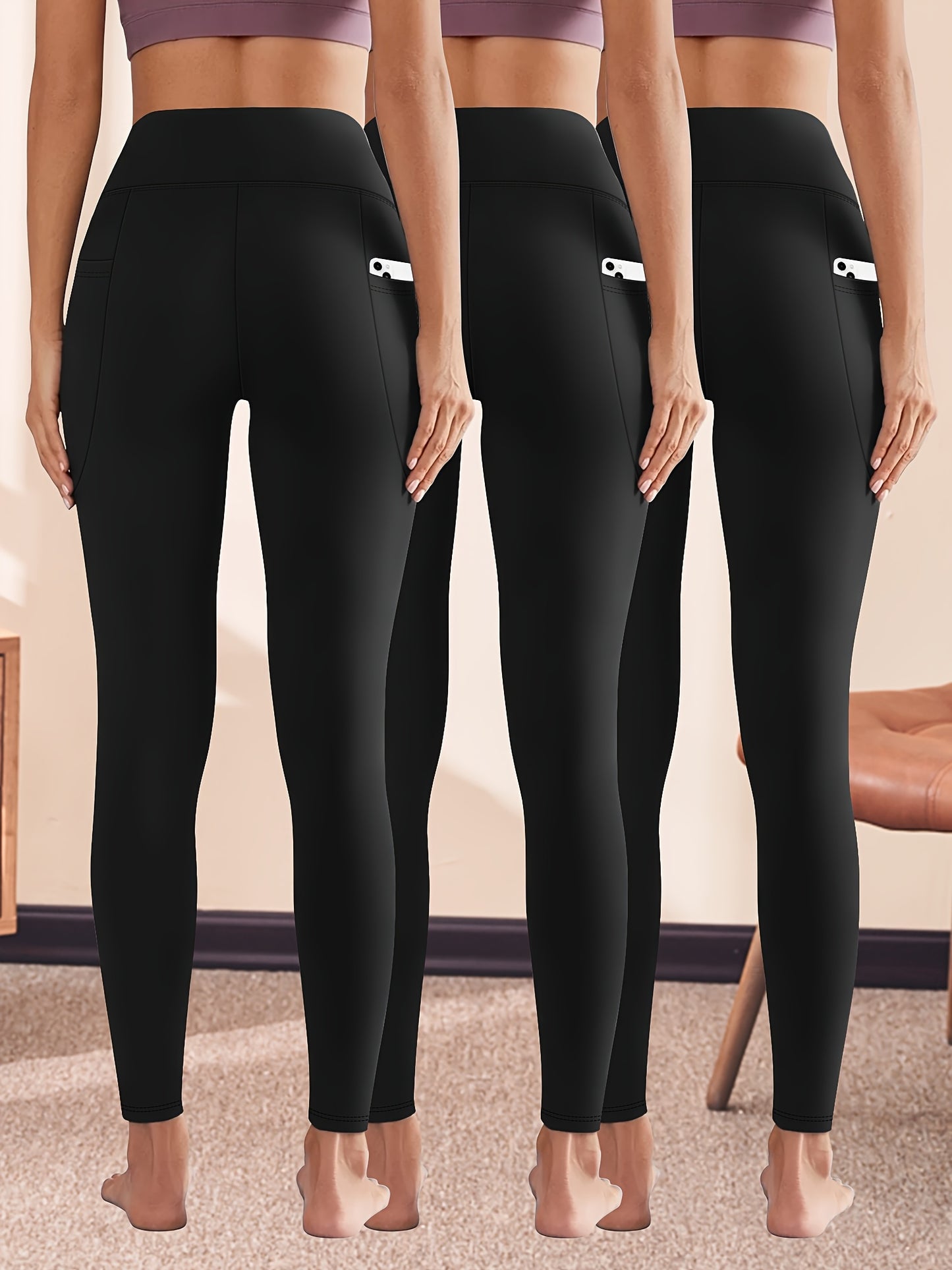 3-Pack Women's High-Waist Crescent Pocket Leggings