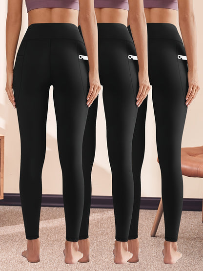 3-Pack Women's High-Waist Crescent Pocket Leggings