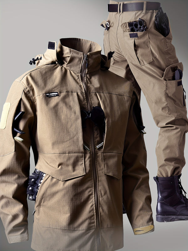 Men’s Camouflage Outdoor Jacket & Cargo Pants Set – Multi-Pocket Tactical Hiking Outfit