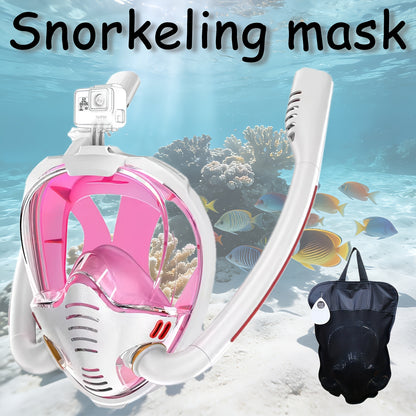 Full Face Snorkeling Mask – 180° Panoramic Dual Tube with Camera Mount – Black