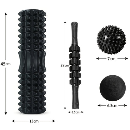 4-in-1 Foam Roller &amp; Massage Stick Set – Black