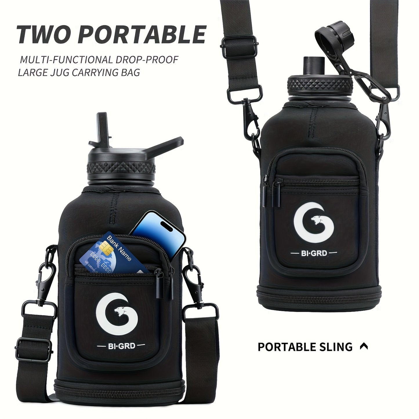 Large Insulated Stainless Steel Water Bottle – 40oz &amp; 64oz with Accessories