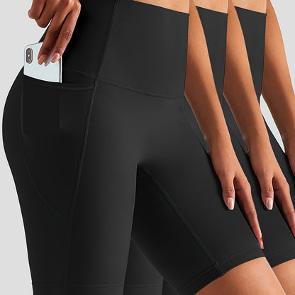 3-Pack High-Waist Butt-Lifting Yoga Shorts with Pockets