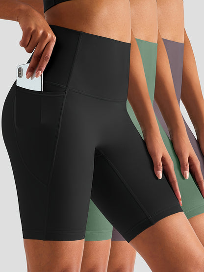 3-Pack High-Waist Butt-Lifting Yoga Shorts with Pockets