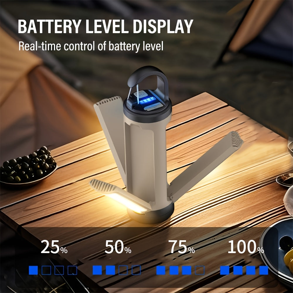 Rechargeable LED Folding Camping Light with 6 Modes and Battery Display