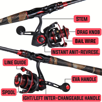 4-Section Carbon Fiber Fishing Rod & Spincast Reel Combo Set – 100m Line, Lures & Tackle