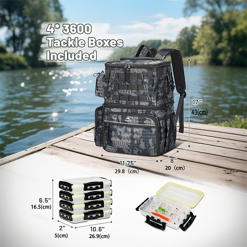Portable Fishing Tackle Backpack – Large Multi-Compartment Bag with Rod Holder