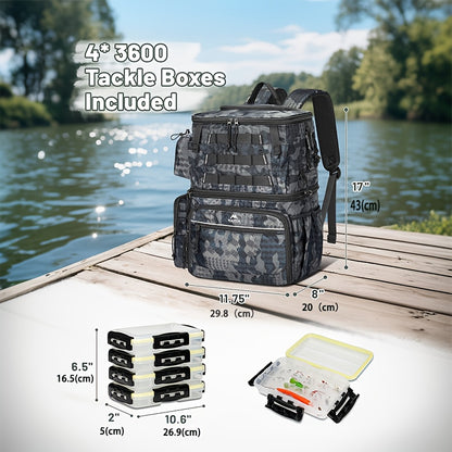 Portable Fishing Tackle Backpack – Large Multi-Compartment Bag with Rod Holder