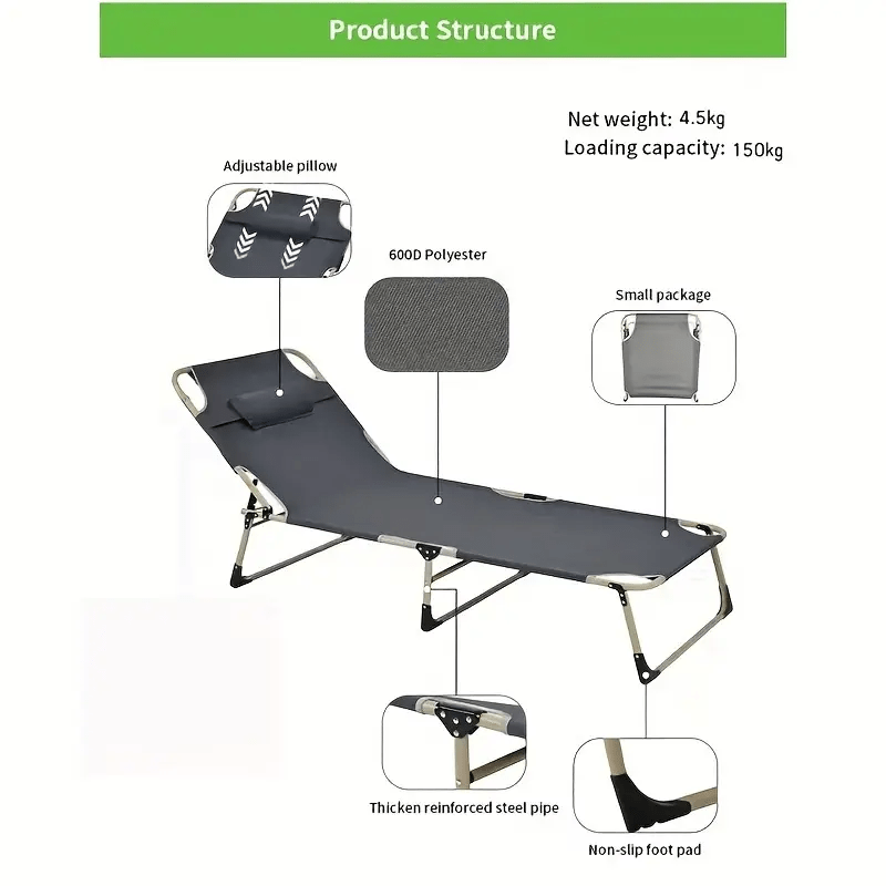 Portable Adjustable Folding Bed – Multi-Functional with Comfort Pillow