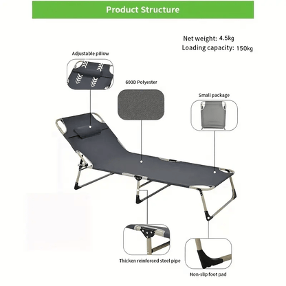 Portable Adjustable Folding Bed – Multi-Functional with Comfort Pillow