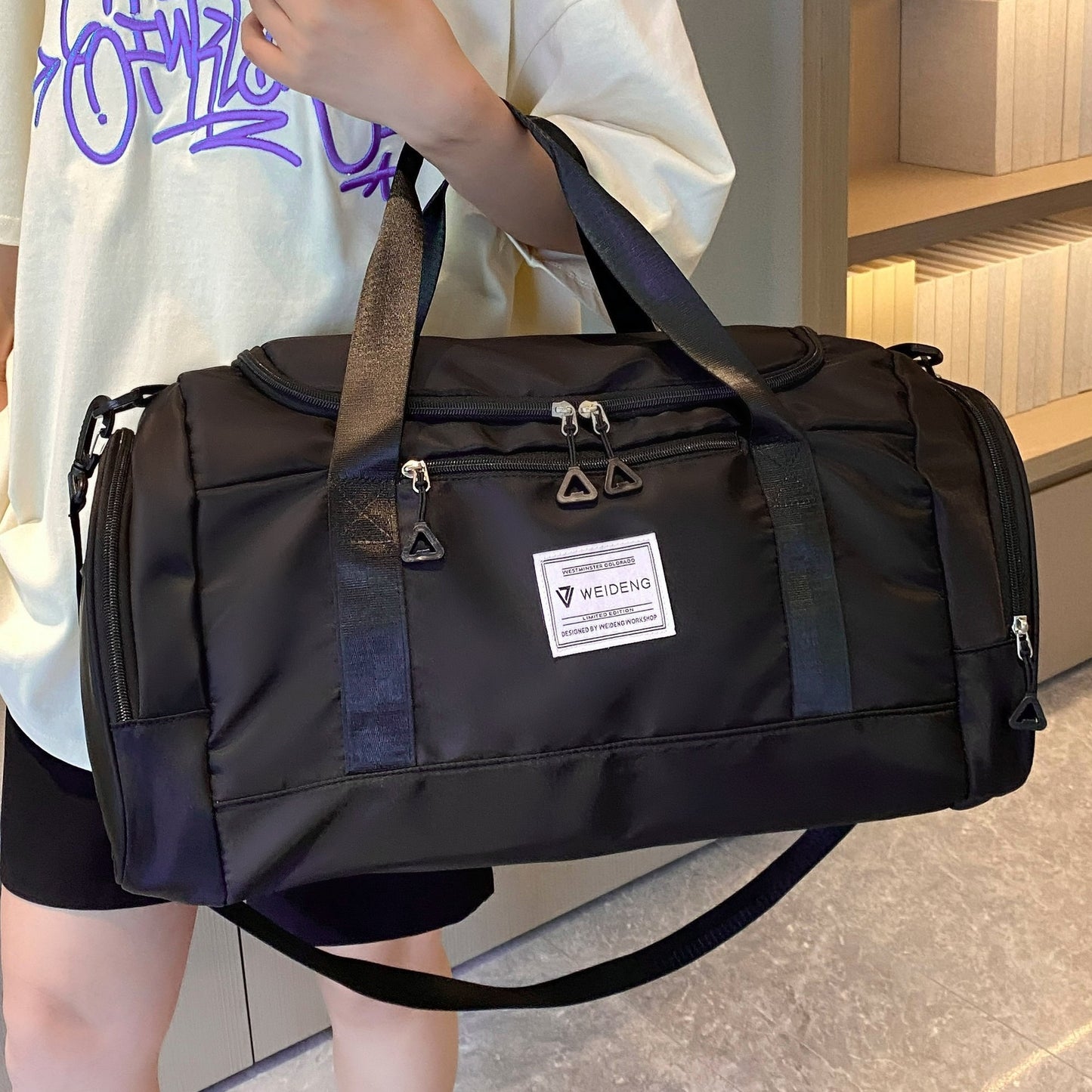 Portable Travel &amp; Fitness Bag with Shoe Compartment – Black